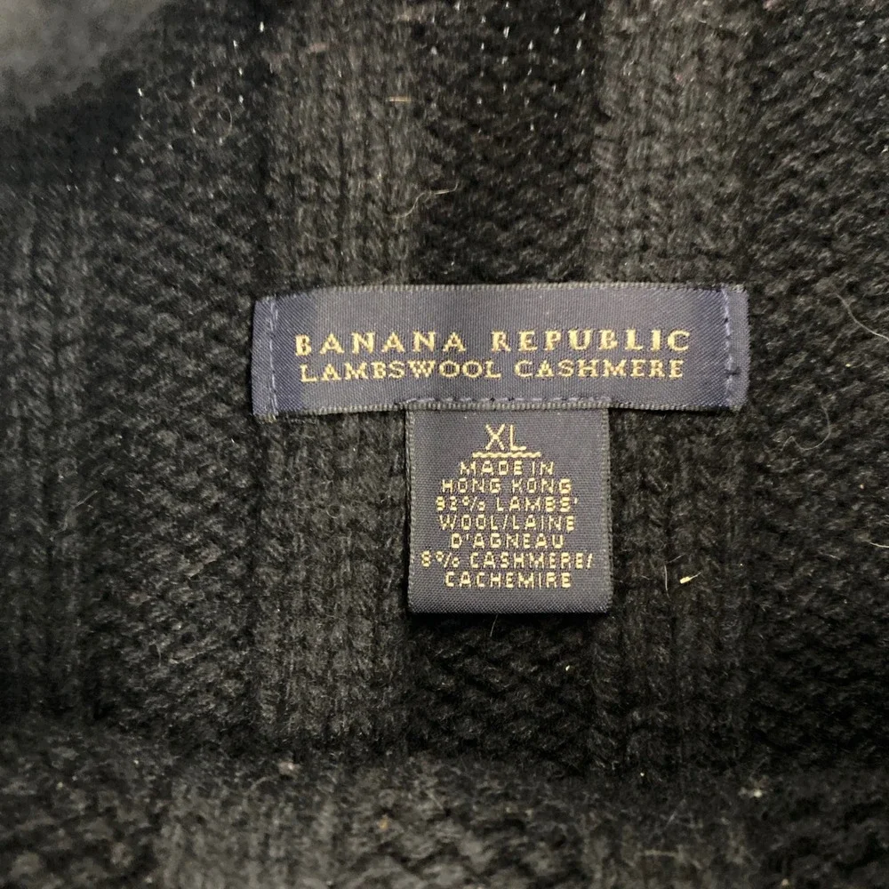 Banana Republic Mens Extra Large Black Lambswool Cashmere Ribbed Knit Sweater